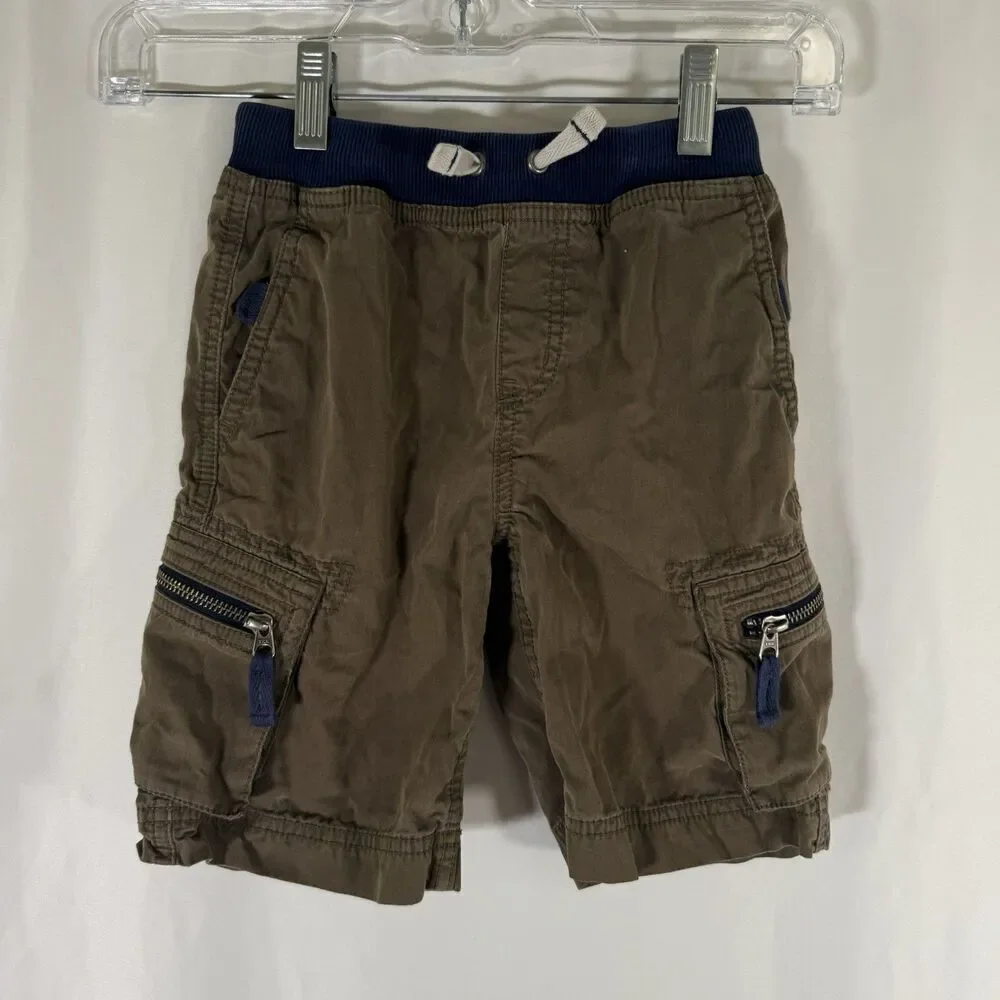 Hanna Andersson Cargo Shorts Boys 110 5 Green Pull On Drawstrong Zip Pockets